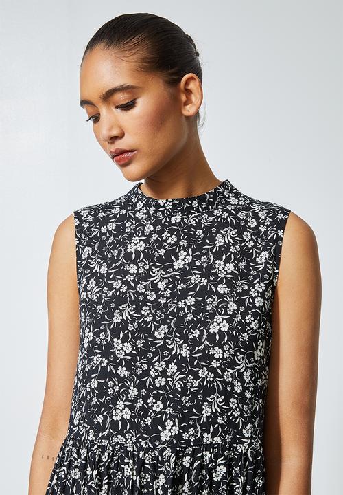 Superbalist - Sleeveless tiered midi dress - black & white 