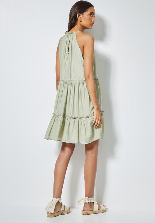 Superbalist - Texture fabric Halter neck tiered dress - sage