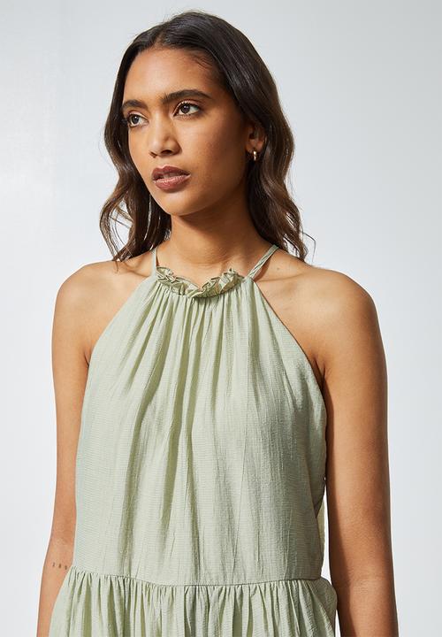 Superbalist - Texture fabric Halter neck tiered dress - sage