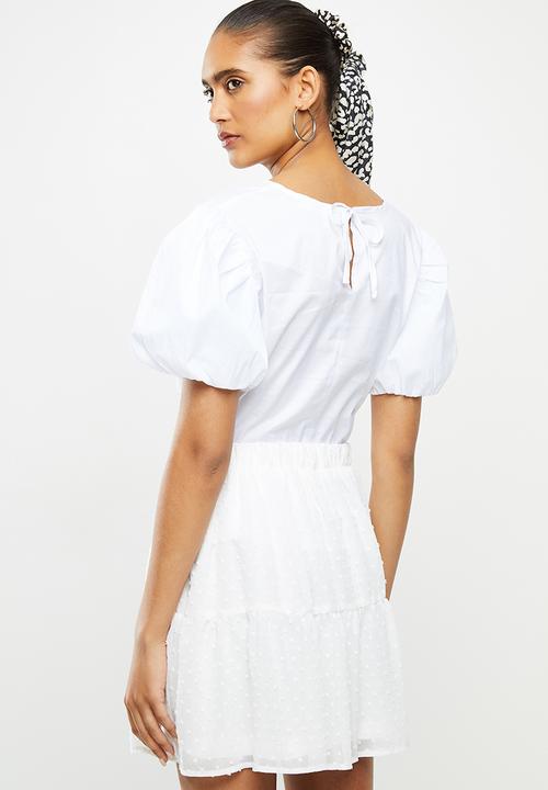 Blake - Combo poplin puff sleeve top - white