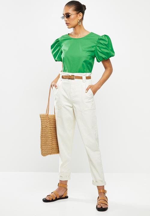 Blake - Cotton poplin puff sleeve top - green