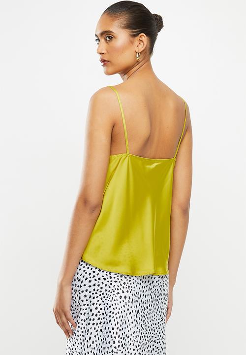 VELVET - Satin cowl neck cami - chartreuse