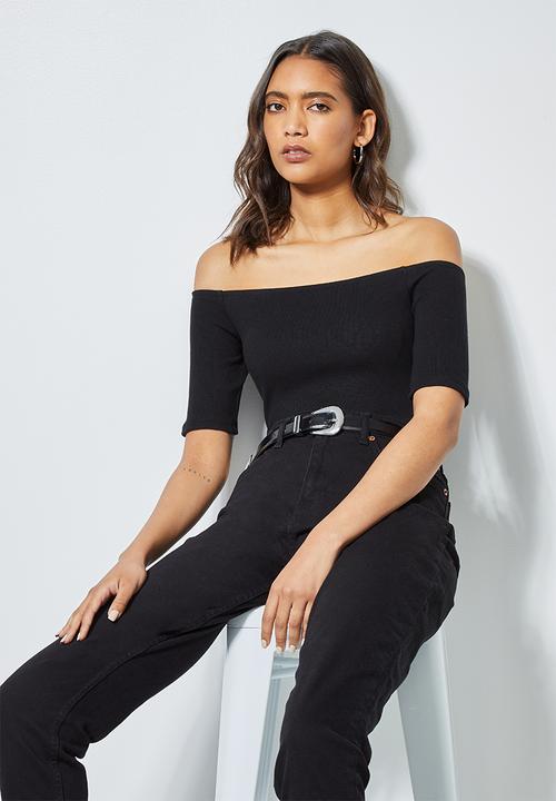 Superbalist - Fitted rib bardot top - black