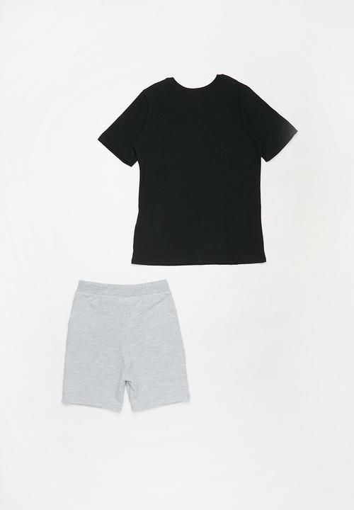 Pop Candy - Printed tee & fleece short set - black & grey 