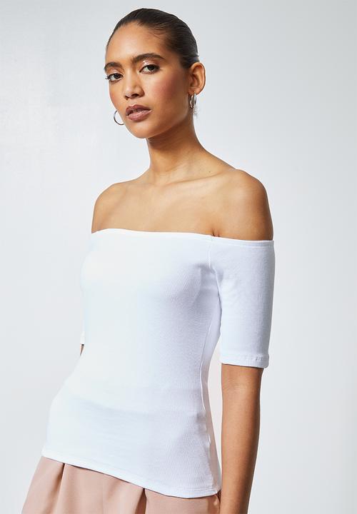 Superbalist - Fitted rib bardot top - white