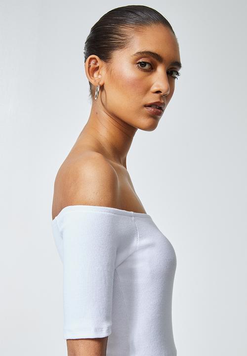 Superbalist - Fitted rib bardot top - white