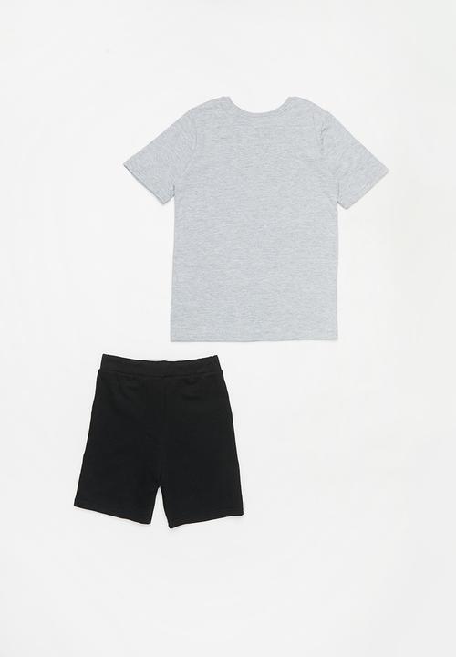 Pop Candy - Printed tee & fleece shorts set - grey & black 