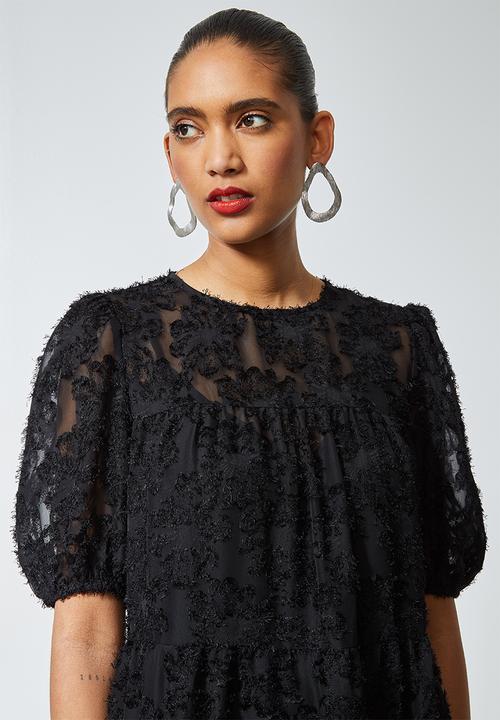 Superbalist - Babydoll tiered dress with special fabric - black