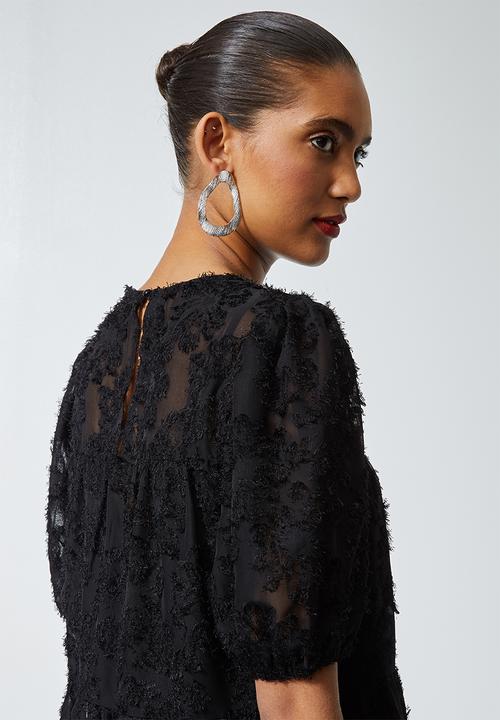 Superbalist - Babydoll tiered dress with special fabric - black