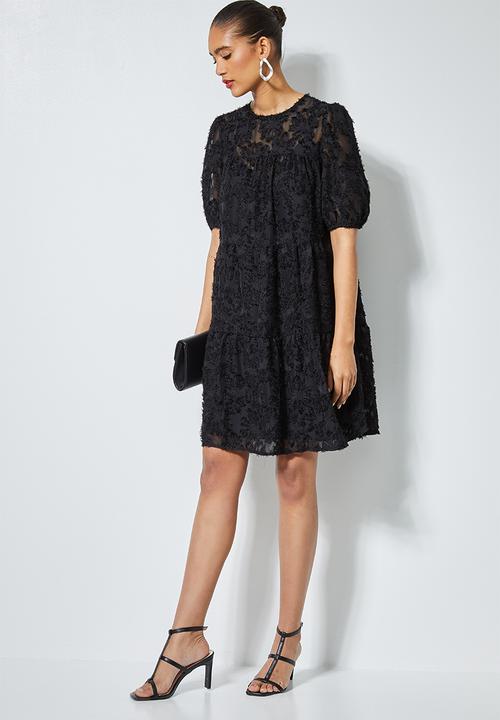 Superbalist - Babydoll tiered dress with special fabric - black