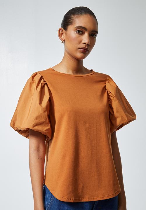 Superbalist - Puff  sleeve combo fabric top - rust