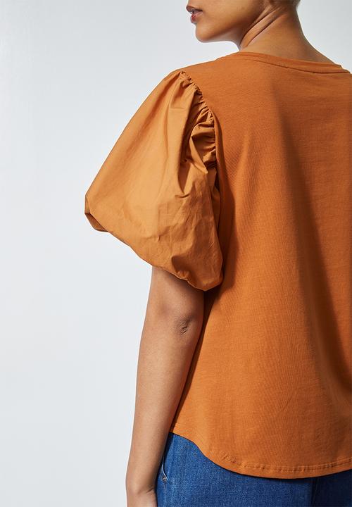Superbalist - Puff  sleeve combo fabric top - rust