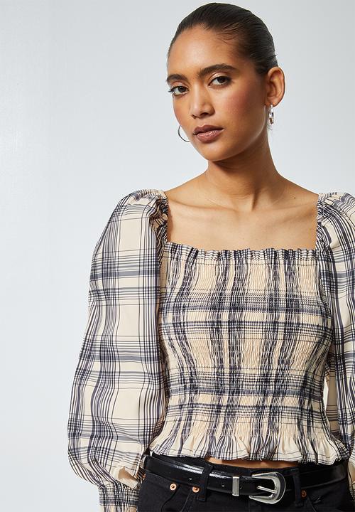 Superbalist - Puff sleeve shirred blouse - neutral & black