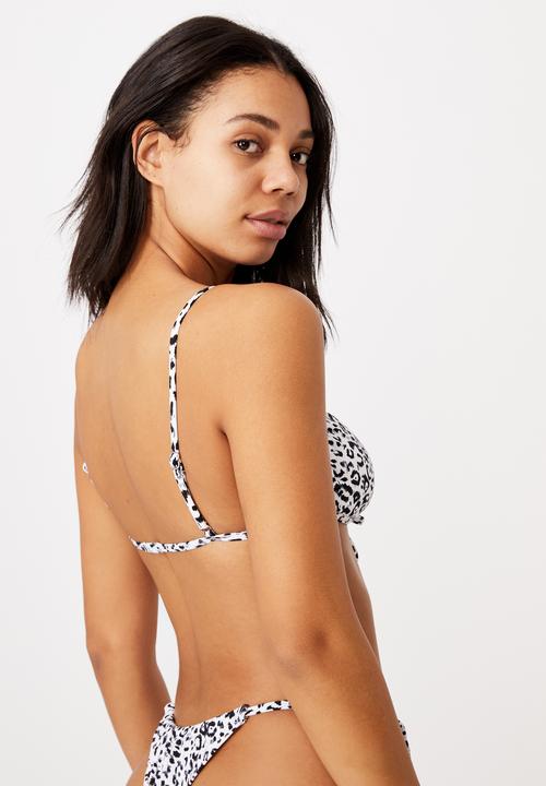 Cotton On - Backless ruched front bikini top - white & black 