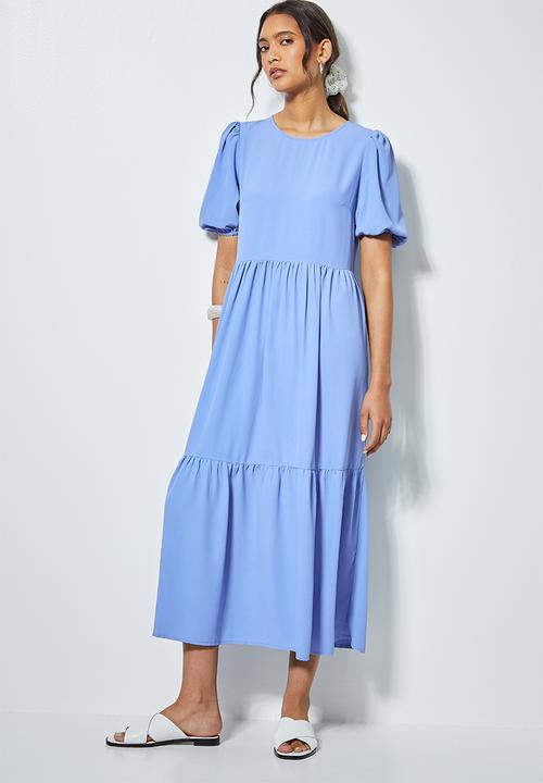 Superbalist - Puff sleeve tiered dress - cornflower blue 