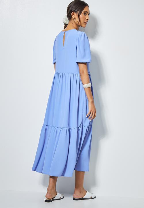 Superbalist - Puff sleeve tiered dress - cornflower blue 