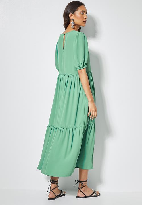 Superbalist - Puff sleeve tiered dress - green