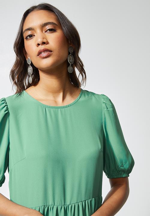 Superbalist - Puff sleeve tiered dress - green