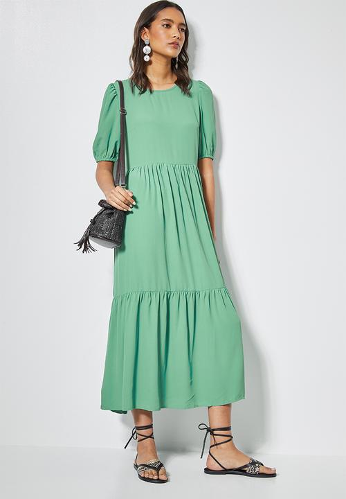 Superbalist - Puff sleeve tiered dress - green