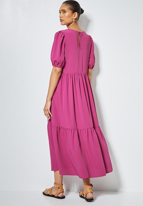 Superbalist - Puff sleeve tiered dress - pink