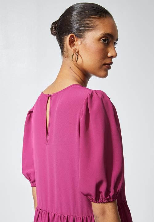 Superbalist - Puff sleeve tiered dress - pink