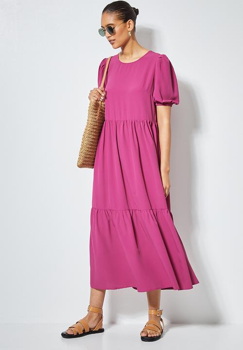 Superbalist - Puff sleeve tiered dress - pink