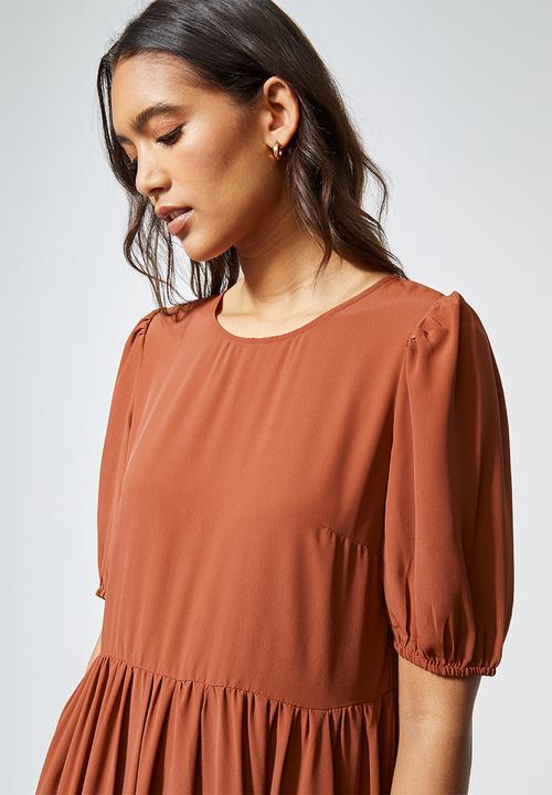 Superbalist - Puff sleeve tiered dress - rust
