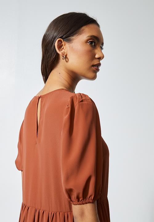 Superbalist - Puff sleeve tiered dress - rust
