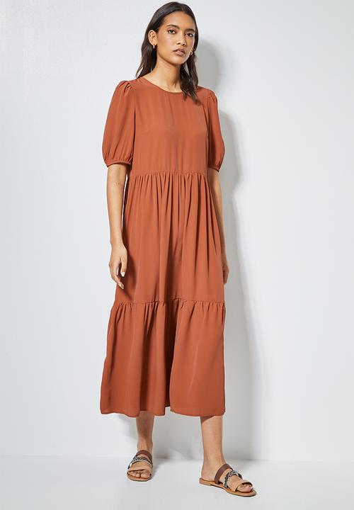 Superbalist - Puff sleeve tiered dress - rust
