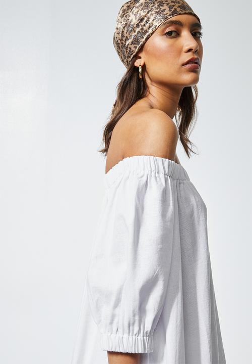 Superbalist - Linen blend off the shoulder dress - white