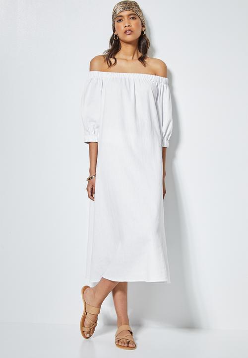 Superbalist - Linen blend off the shoulder dress - white