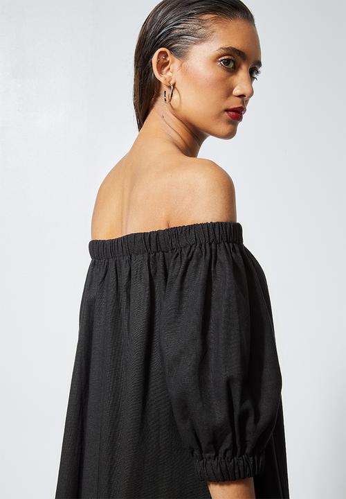 Superbalist - Linen blend off the shoulder dress - black