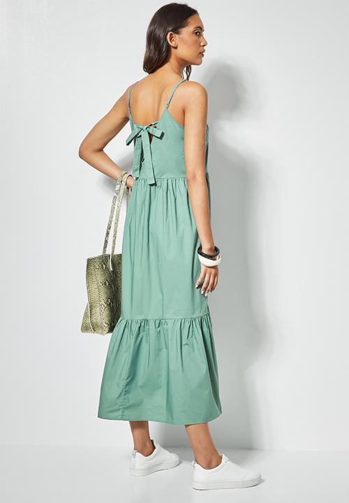 Superbalist - Tie back cotton strappy midi dress - dark sage 