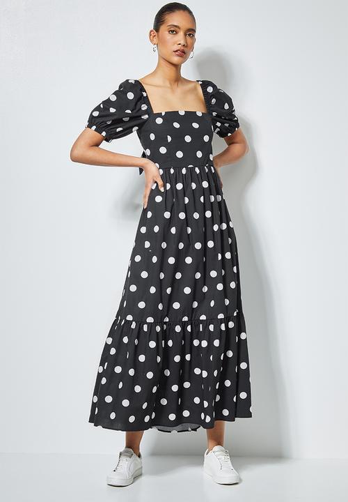 Superbalist - Square neck tie back maxi - black & white 
