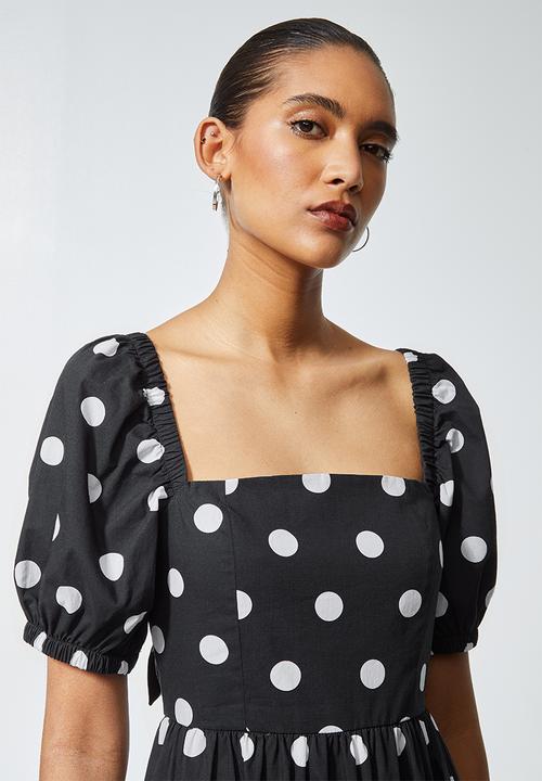Superbalist - Square neck tie back maxi - black & white 