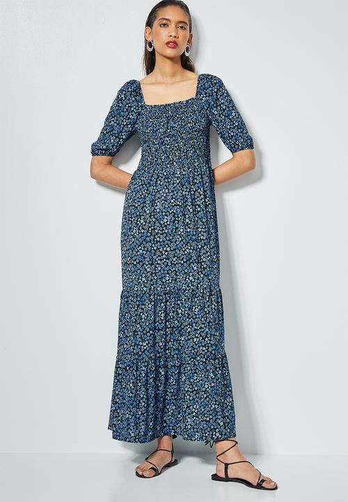 Superbalist - Squareneck puff sleeve maxi - black & blue