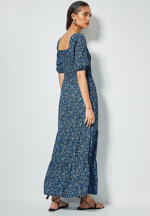 Superbalist - Squareneck puff sleeve maxi - black & blue