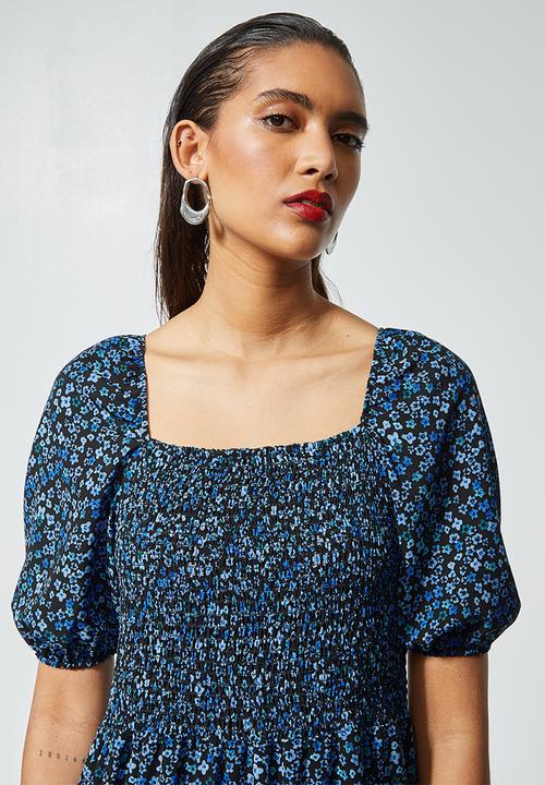Superbalist - Squareneck puff sleeve maxi - black & blue