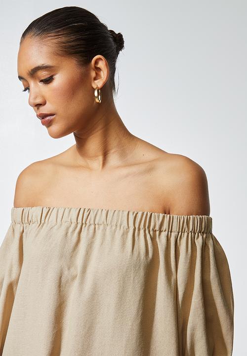 Superbalist - Linen blend off the shoulder dress - clay