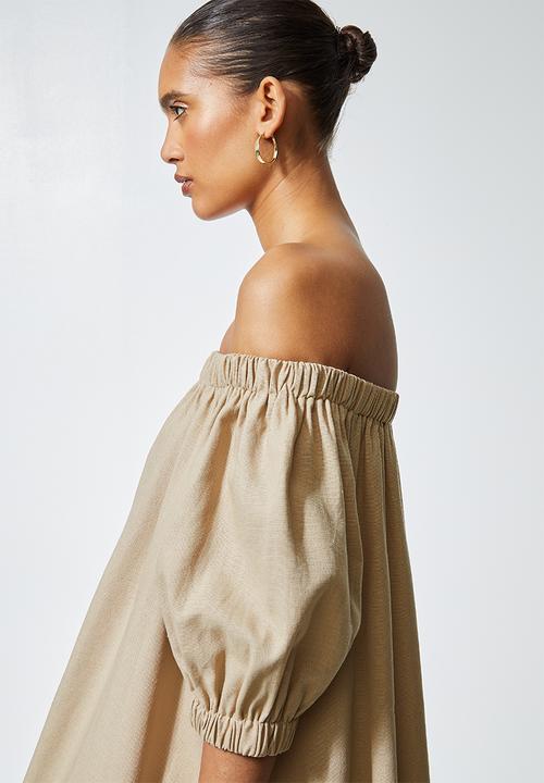 Superbalist - Linen blend off the shoulder dress - clay