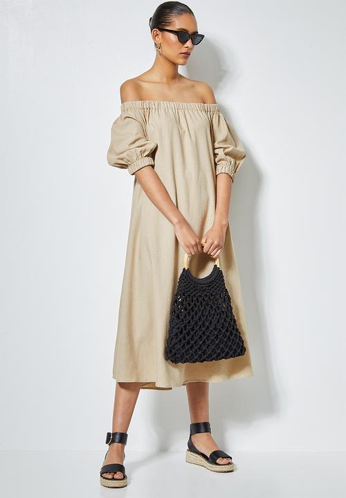 Superbalist - Linen blend off the shoulder dress - clay