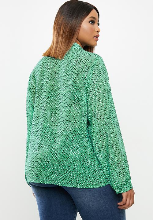 edit Plus - Chiffon mandarin collar shirt - green 