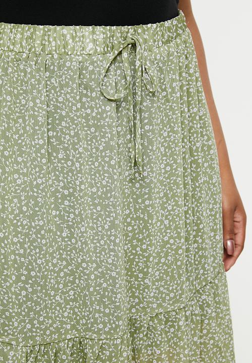 Cotton On - Curve kirsty midi sheer skirt - ingrid ditsy oil green