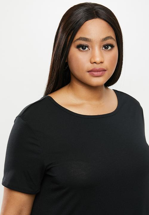 Cotton On - Curve longline open back tee - black