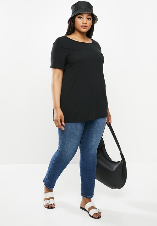 Cotton On - Curve longline open back tee - black