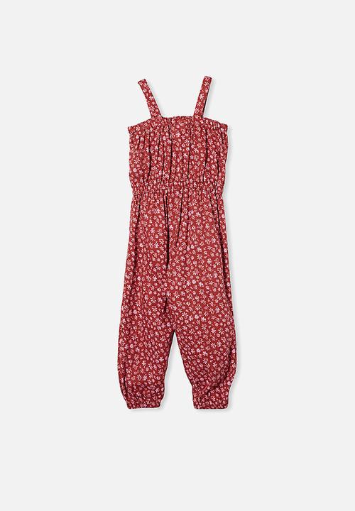 Cotton On - Tully tie front jumpsuit - garnet/ditsy floral