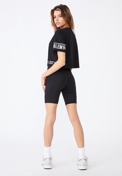 Factorie - Short sleeve raw edge crop graphic T-shirt - black