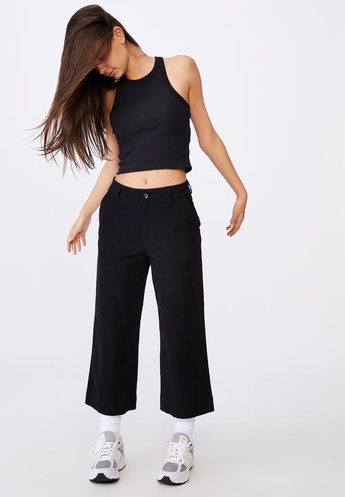 Factorie - Woven wide leg crop pant - black