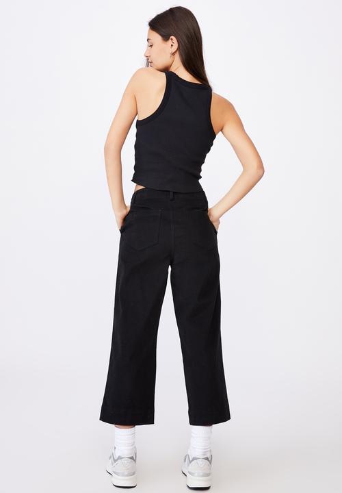 Factorie - Woven wide leg crop pant - black