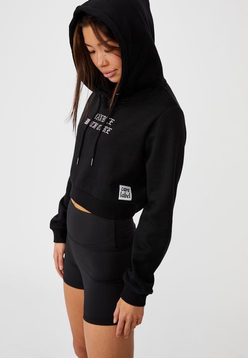Factorie - Classic crop graphic hoodie - black